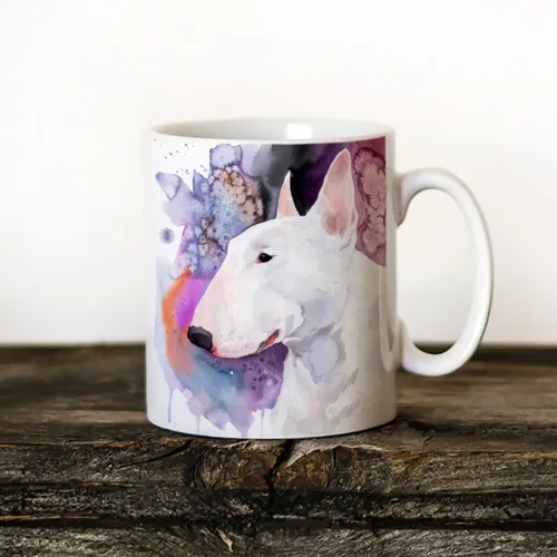 Bull Terrier Art Mug, Watercolor Ceramic Mug 11 oz Bull Terrier watercolor painting printed on an 11 oz ceramic art mug by Slaveika Aladjova