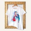 Bullfinch watercolor painting printed on a white cotton T-shirt by Slaveika Aladjova