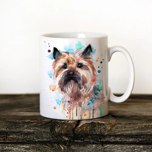 Cairn Terrier Art Mug, Watercolor Ceramic Mug 11 oz Cairn Terrier watercolor painting printed on an 11 oz ceramic art mug by Slaveika Aladjova
