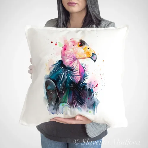 California Condor Art Pillow Cover, Watercolor Cushion 50 × 50 cm California Condor watercolor painting printed on a 50 x 50 cm cotton art pillow cover by Slaveika Aladjova