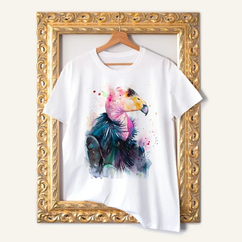 California Condor watercolor painting printed on a white cotton T-shirt by Slaveika Aladjova