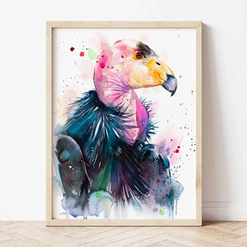 California Condor watercolor painting the artwork on the T-shirt by Slaveika Aladjova