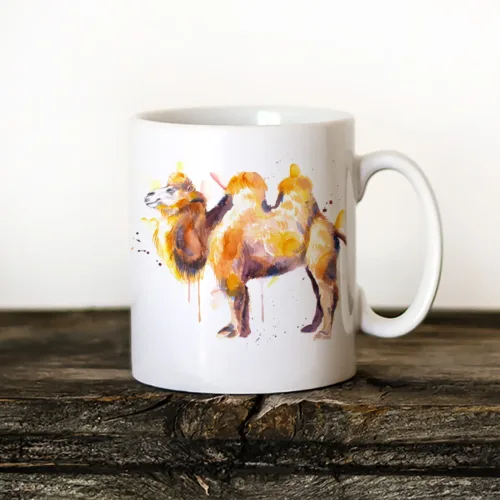 Camel Art Mug, Watercolor Ceramic Mug 11 oz Camel watercolor painting printed on an 11 oz ceramic art mug by Slaveika Aladjova