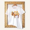 Camel watercolor painting printed on a white cotton T-shirt by Slaveika Aladjova