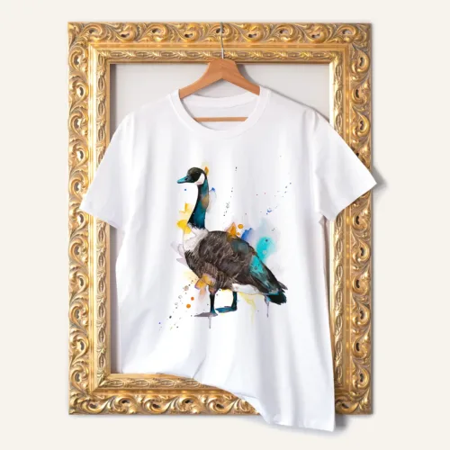 Canada Goose T-Shirt, Watercolor Art Tee Canada Goose watercolor painting printed on a white cotton T-shirt by Slaveika Aladjova