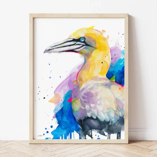 Cape Gannet watercolor painting the artwork on the T-shirt by Slaveika Aladjova