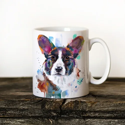 Cardigan Welsh Corgi Art Mug, Watercolor Ceramic Mug 11 oz Cardigan Welsh Corgi watercolor painting printed on an 11 oz ceramic art mug by Slaveika Aladjova