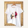 Cardinals watercolor painting printed on a white cotton T-shirt by Slaveika Aladjova