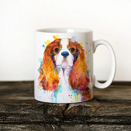Cavalier King Charles Spaniel Art Mug, Watercolor Ceramic Mug 11 oz Cavalier King Charles Spaniel watercolor painting printed on an 11 oz ceramic art mug by Slaveika Aladjova