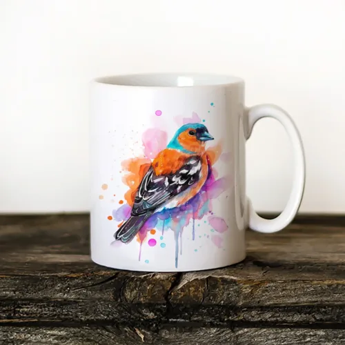 Chaffinch Art Mug, Watercolor Ceramic Mug 11 oz Chaffinch watercolor painting printed on an 11 oz ceramic art mug by Slaveika Aladjova