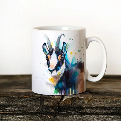 Chamois Art Mug, Watercolor Ceramic Mug 11 oz Chamois watercolor painting printed on an 11 oz ceramic art mug by Slaveika Aladjova