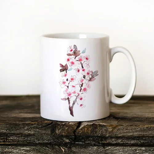 Cherry Blossom Art Mug, Watercolor Ceramic Mug 11 oz Cherry Blossom watercolor painting printed on an 11 oz ceramic art mug by Slaveika Aladjova