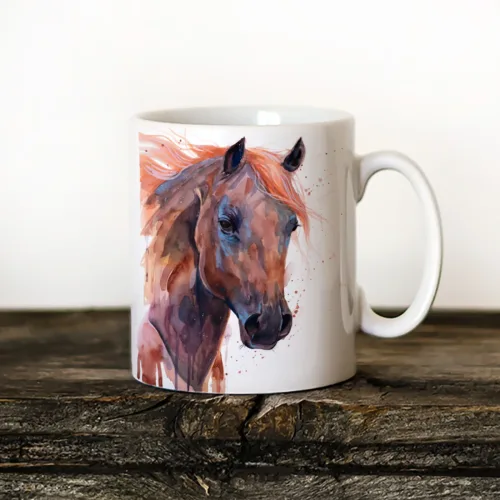 Chestnut Arabian Horse Art Mug, Watercolor Ceramic Mug 11 oz Chestnut Arabian Horse watercolor painting printed on an 11 oz ceramic art mug by Slaveika Aladjova