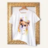 Chihuahua watercolor painting printed on a white cotton T-shirt by Slaveika Aladjova