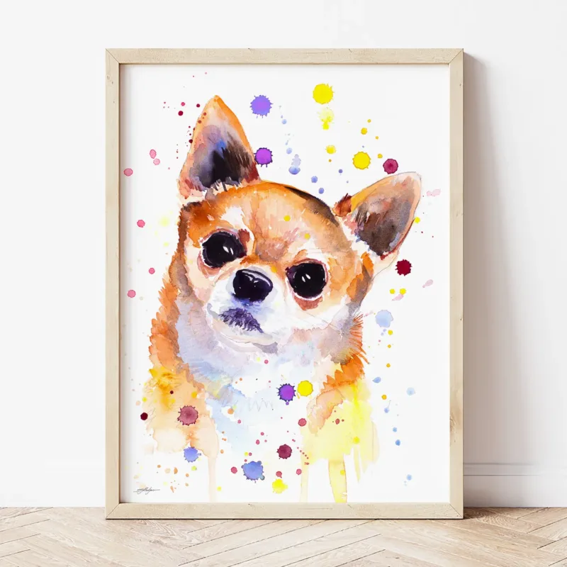 Chihuahua watercolor painting the artwork on the T-shirt by Slaveika Aladjova