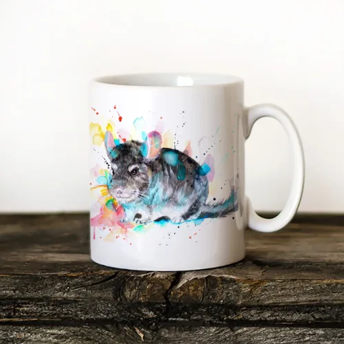 Chinchilla Art Mug, Watercolor Ceramic Mug 11 oz Chinchilla watercolor painting printed on an 11 oz ceramic art mug by Slaveika Aladjova