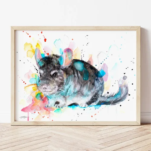 Chinchilla watercolor painting the artwork on the T-shirt by Slaveika Aladjova