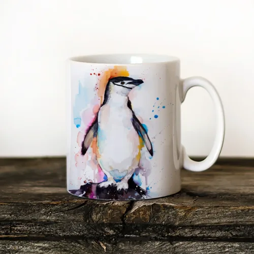 Chinstrap Penguin Art Mug, Watercolor Ceramic Mug 11 oz Chinstrap Penguin watercolor painting printed on an 11 oz ceramic art mug by Slaveika Aladjova