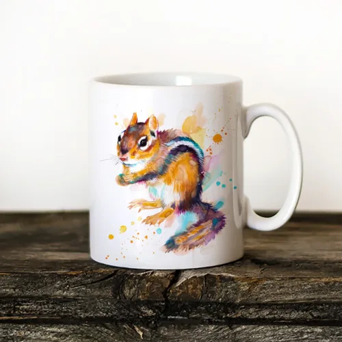 Chipmunk Art Mug, Watercolor Ceramic Mug 11 oz Chipmunk watercolor painting printed on an 11 oz ceramic art mug by Slaveika Aladjova