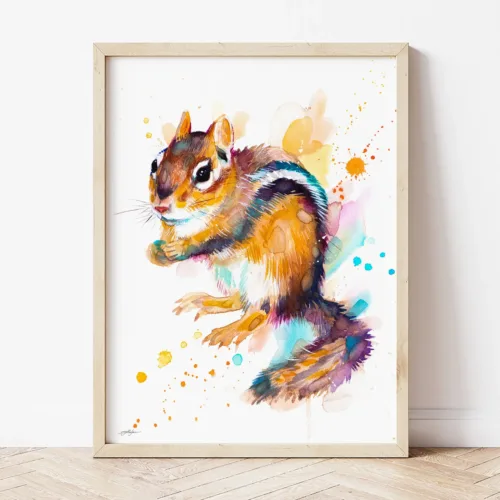 Chipmunk watercolor painting the artwork on the T-shirt by Slaveika Aladjova