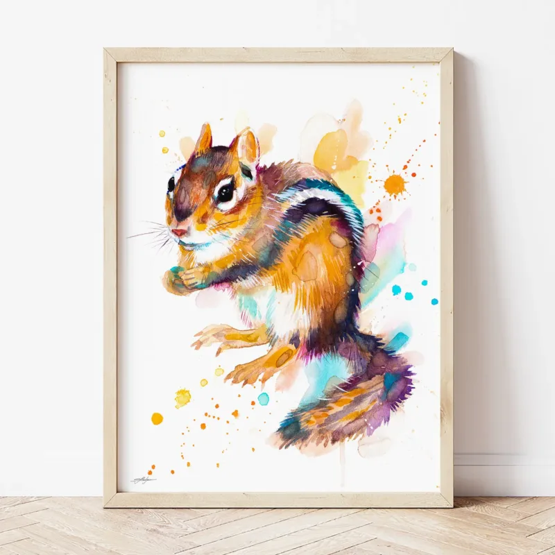 Chipmunk watercolor painting the artwork on the T-shirt by Slaveika Aladjova