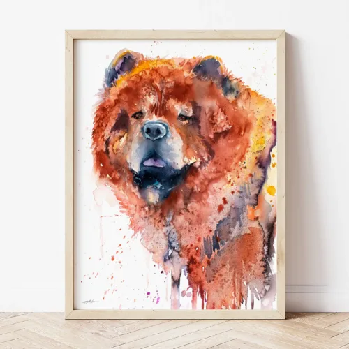 Chow Chow watercolor painting the artwork on the T-shirt by Slaveika Aladjova