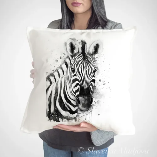 Cinereous Vulture Art Pillow Cover, Watercolor Cushion 50 × 50 cm Cinereous Vulture watercolor painting printed on a 50 x 50 cm cotton art pillow cover by Slaveika Aladjova