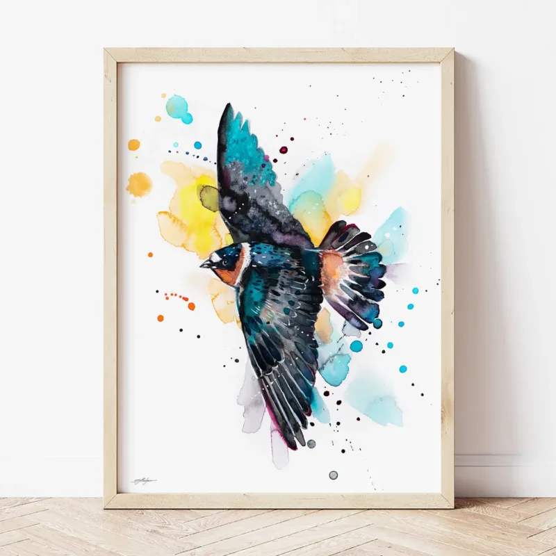 Cliff Swallow watercolor painting the artwork on the T-shirt by Slaveika Aladjova
