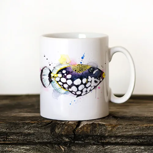 Clown Triggerfish Art Mug, Watercolor Ceramic Mug 11 oz Clown Triggerfish watercolor painting printed on an 11 oz ceramic art mug by Slaveika Aladjova