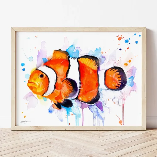 Clownfish watercolor painting the artwork on the T-shirt by Slaveika Aladjova