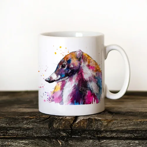 Coati Art Mug, Watercolor Ceramic Mug 11 oz Coati watercolor painting printed on an 11 oz ceramic art mug by Slaveika Aladjova