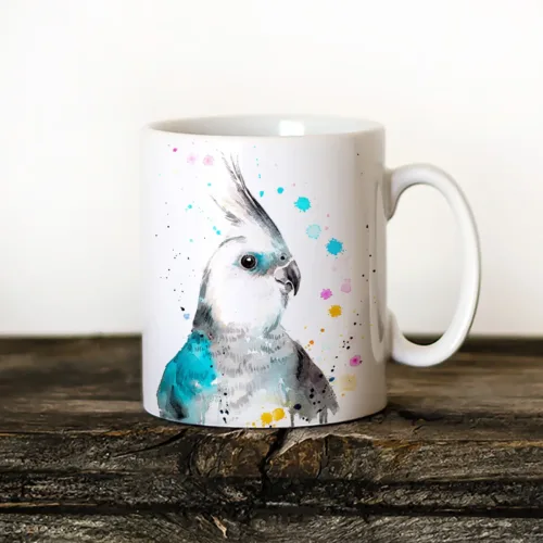 Cockatiel Art Mug, Watercolor Ceramic Mug 11 oz Cockatiel watercolor painting printed on an 11 oz ceramic art mug by Slaveika Aladjova