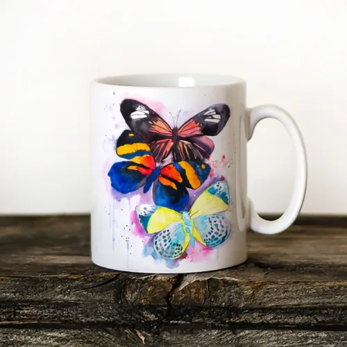 Colorful Butterflies Art Mug, Watercolor Ceramic Mug 11 oz Colorful Butterflies watercolor painting printed on an 11 oz ceramic art mug by Slaveika Aladjova