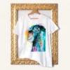 Colorful Chimpanzee watercolor painting printed on a white cotton T-shirt by Slaveika Aladjova