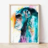 Colorful Chimpanzee watercolor painting the artwork on the T-shirt by Slaveika Aladjova