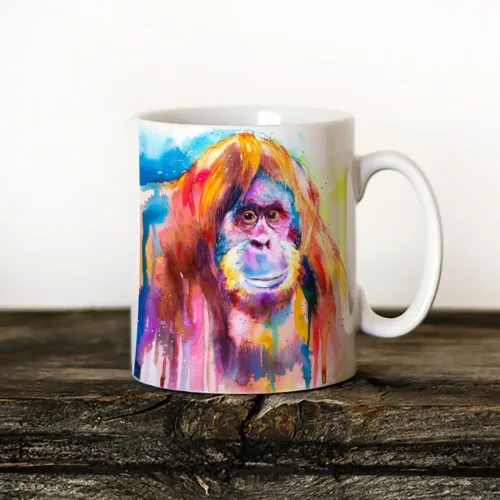 Colorful Orangutan Art Mug, Watercolor Ceramic Mug 11 oz Colorful Orangutan watercolor painting printed on an 11 oz ceramic art mug by Slaveika Aladjova