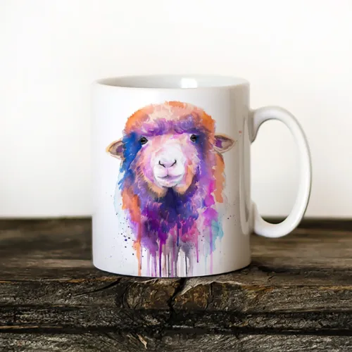 Colorful Sheep Art Mug, Watercolor Ceramic Mug 11 oz Colorful Sheep watercolor painting printed on an 11 oz ceramic art mug by Slaveika Aladjova