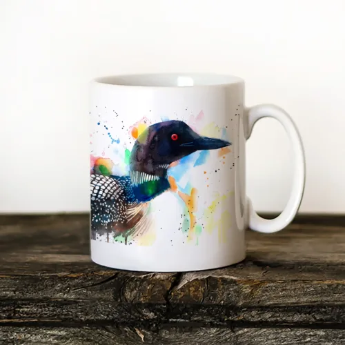 Common Loon Art Mug, Watercolor Ceramic Mug 11 oz Common Loon watercolor painting printed on an 11 oz ceramic art mug by Slaveika Aladjova