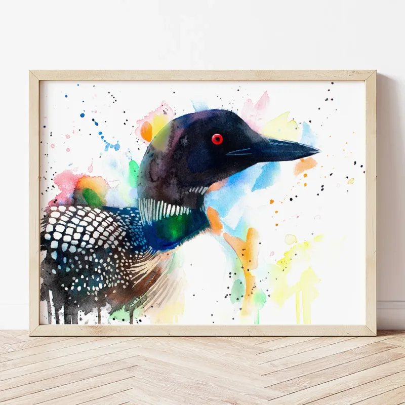 Common Loon watercolor painting the artwork on the T-shirt by Slaveika Aladjova