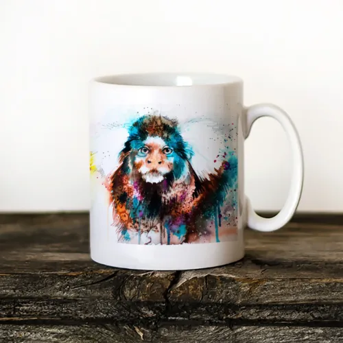 Common Marmoset Art Mug, Watercolor Ceramic Mug 11 oz Common Marmoset watercolor painting printed on an 11 oz ceramic art mug by Slaveika Aladjova