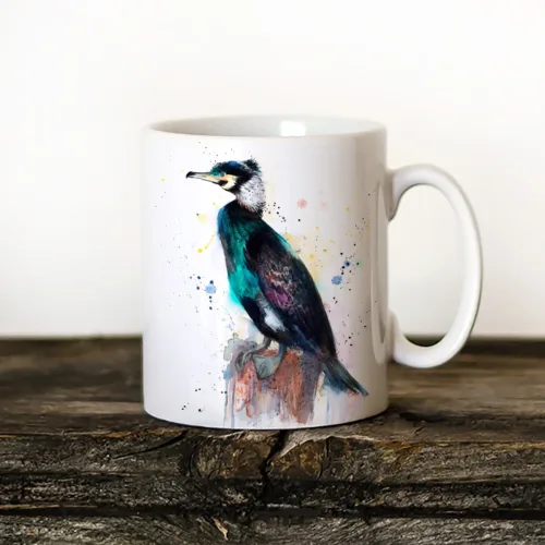 Cormorant Art Mug, Watercolor Ceramic Mug 11 oz Cormorant watercolor painting printed on an 11 oz ceramic art mug by Slaveika Aladjova