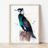 Cormorant watercolor painting the artwork on the T-shirt by Slaveika Aladjova