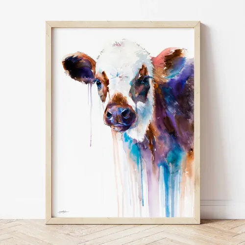 Cow watercolor painting the artwork on the T-shirt by Slaveika Aladjova