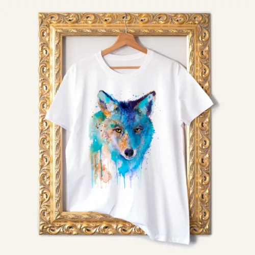 Coyote T-Shirt, Watercolor Art Tee Coyote watercolor painting printed on a white cotton T-shirt by Slaveika Aladjova