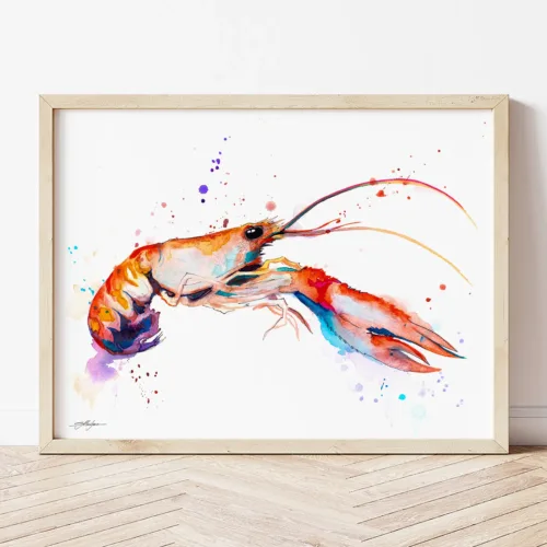 Crawfish watercolor painting the artwork on the T-shirt by Slaveika Aladjova