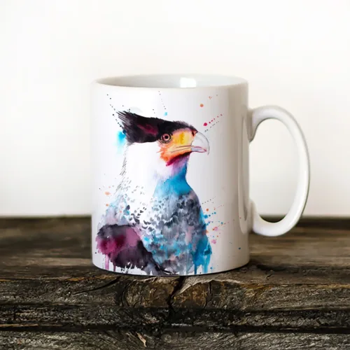 Crested Caracara Art Mug, Watercolor Ceramic Mug 11 oz Crested Caracara watercolor painting printed on an 11 oz ceramic art mug by Slaveika Aladjova