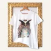Crested Owl watercolor painting printed on a white cotton T-shirt by Slaveika Aladjova