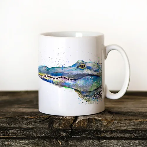 Crocodile Art Mug, Watercolor Ceramic Mug 11 oz Crocodile watercolor painting printed on an 11 oz ceramic art mug by Slaveika Aladjova