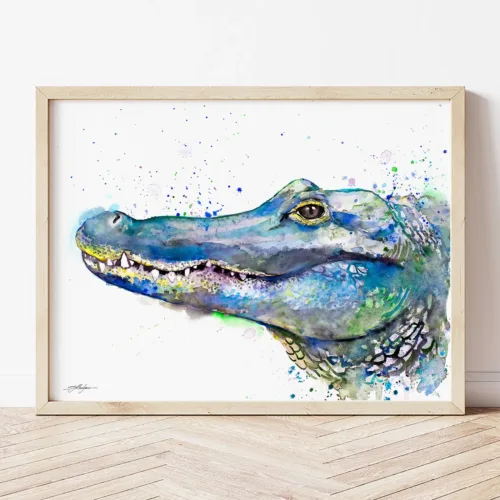 Crocodile watercolor painting the artwork on the T-shirt by Slaveika Aladjova