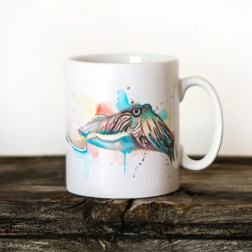 Cuttlefish Art Mug, Watercolor Ceramic Mug 11 oz Cuttlefish watercolor painting printed on an 11 oz ceramic art mug by Slaveika Aladjova